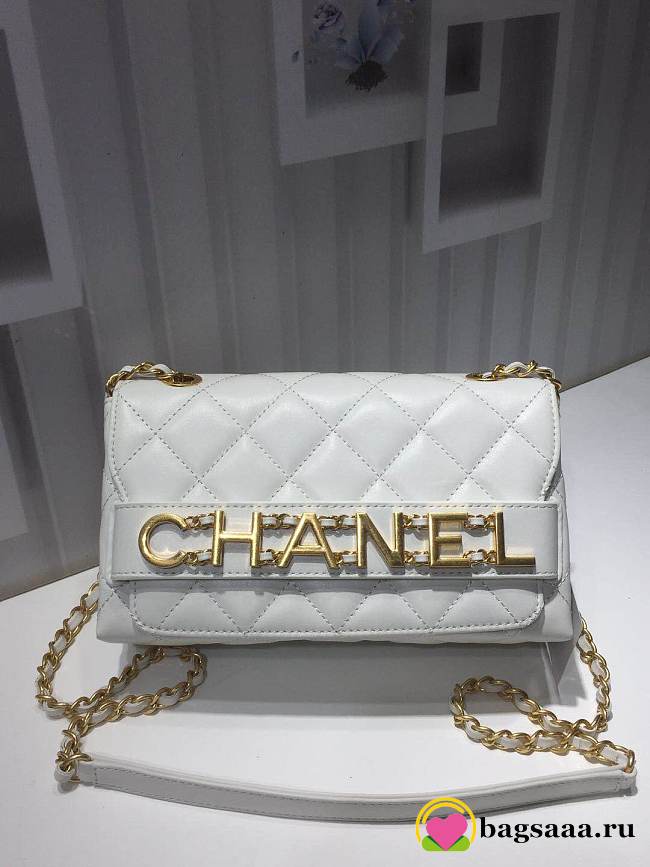 Chanel small flap bag calfskin goldtone metal white - 1