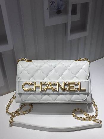 Chanel small flap bag calfskin goldtone metal white