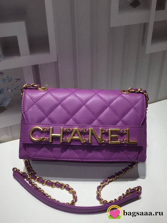 Chanel small flap bag calfskin goldtone metal purple - 1