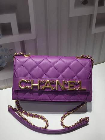 Chanel small flap bag calfskin goldtone metal purple