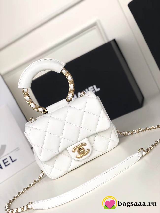 Chanel Small Flap Bag Lambskin White 20cm - 1