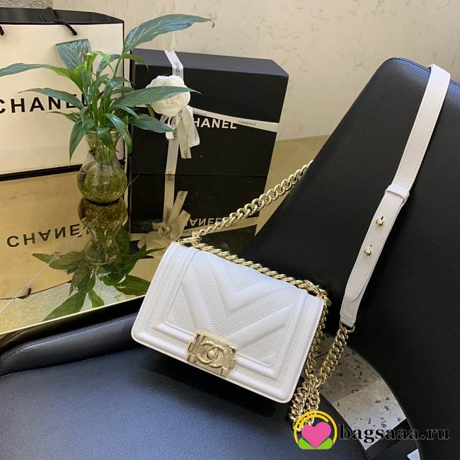 Chanel V Boy Bag 20cm White - 1