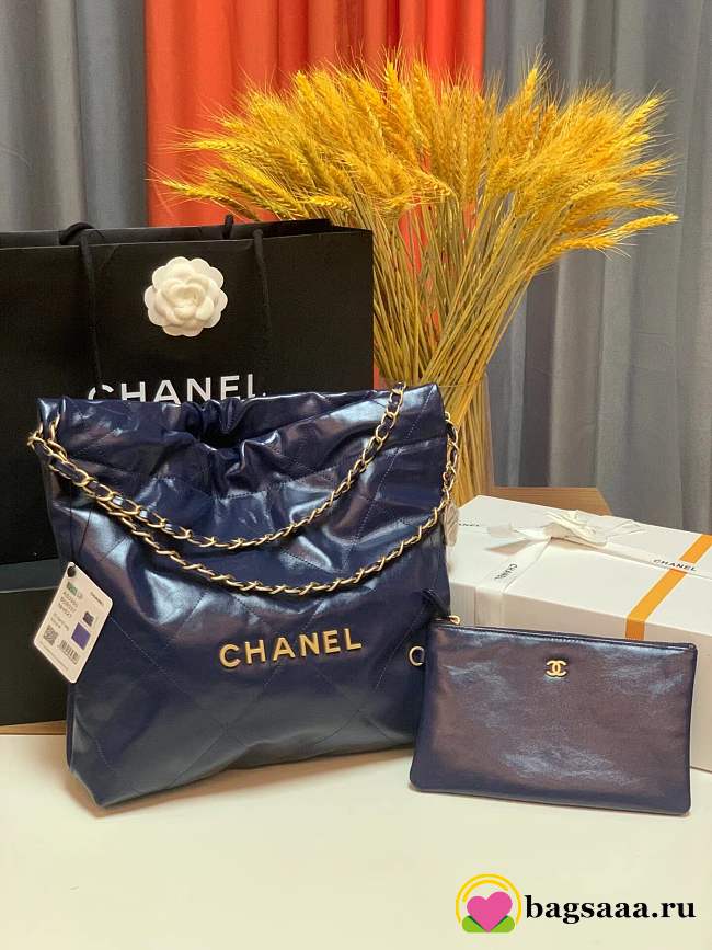 Bagsaaa Chanel small tote bag dark blue gold hardware - 1