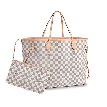 Louis Vuitton Original Neverfull N41605 White Grid With Pink