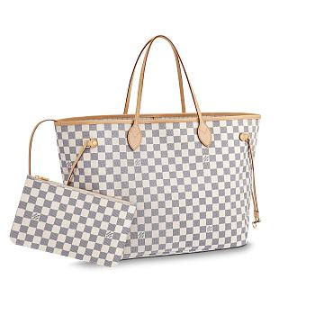 Louis Vuitton original Neverfull bag N41361 white grid with apricot 