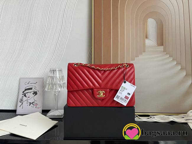 Chanel Flap Red Chevron Lambskin 25CM With Gold Hardware - 1