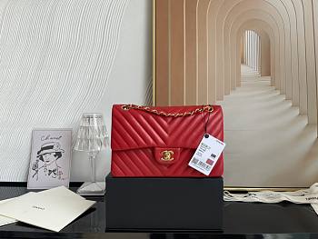 Chanel Flap Red Chevron Lambskin 25CM With Gold Hardware