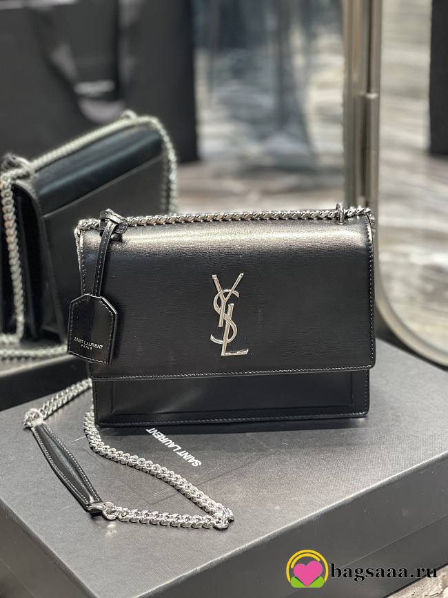 YSL Monogram Sunset Leather Crossbody Bag 634723 Black with Silver hardware - 1