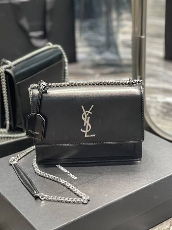 YSL Monogram Sunset Leather Crossbody Bag 634723 Black with Silver hardware