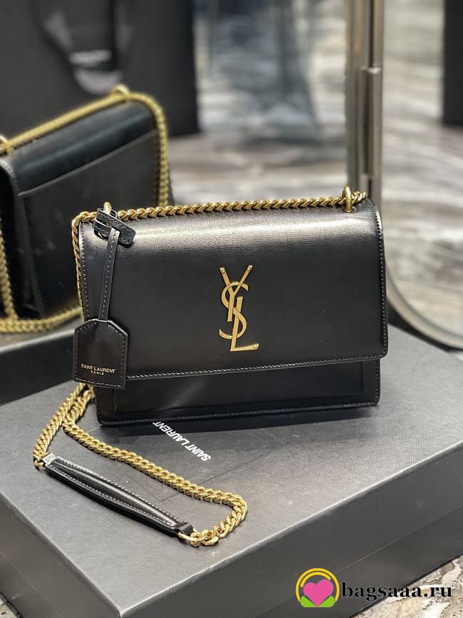 YSL Monogram Sunset Leather Crossbody Bag 442906 Black with gold hardware 22cm - 1