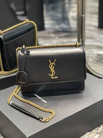 YSL Monogram Sunset Leather Crossbody Bag 442906 Black with gold hardware 22cm