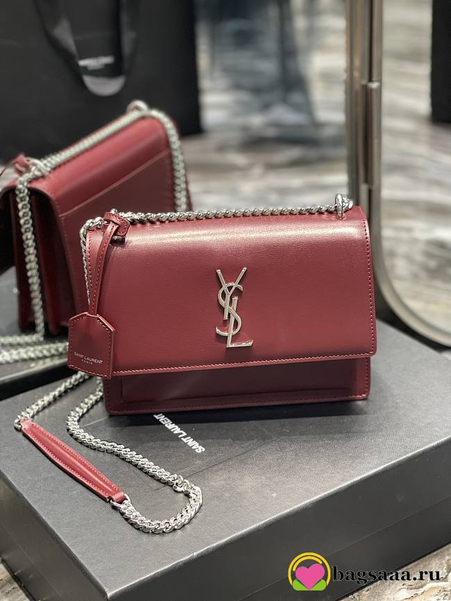 YSL Monogram Sunset Leather Crossbody Bag 442906 Red with Silver hardware 22cm - 1