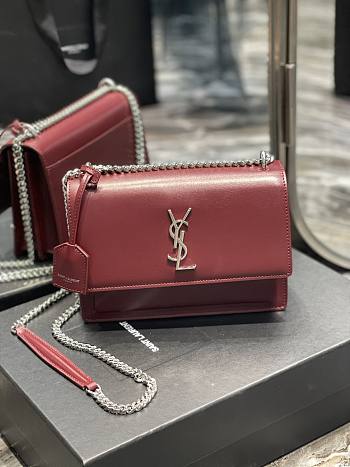 YSL Monogram Sunset Leather Crossbody Bag 442906 Red with Silver hardware 22cm