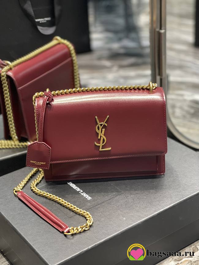 YSL Monogram Sunset Leather Crossbody Bag 442906 Red with gold hardware - 1