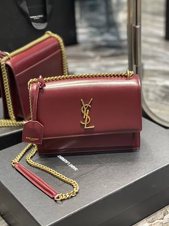 YSL Monogram Sunset Leather Crossbody Bag 442906 Red with gold hardware