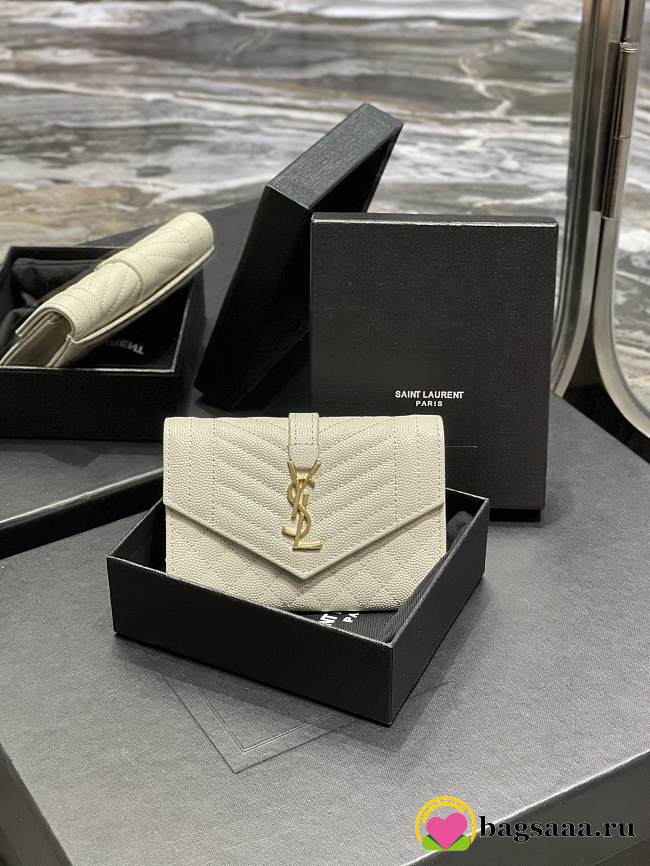 YSL Caviar White With Gold Hardware Wallet A026K - 1