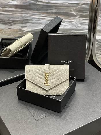 YSL Caviar White With Gold Hardware Wallet A026K
