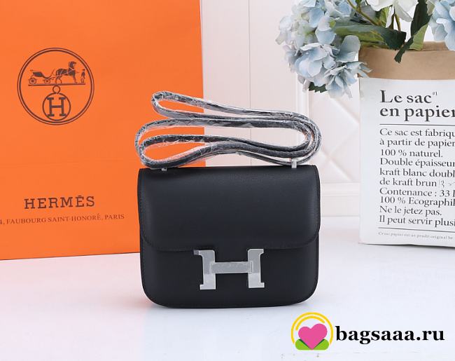 Hermes Constance Bag Sliver Black 19CM - 1
