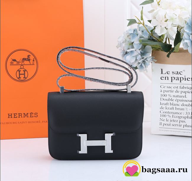 Hermes Constance Bag Sliver Black 23CM - 1