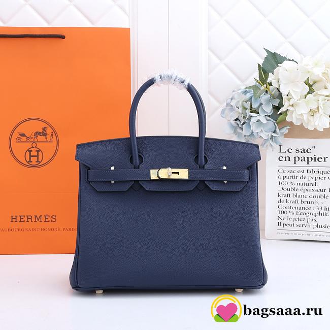 Hermes original togo leather birkin 30cm bag in Navy Blue - 1