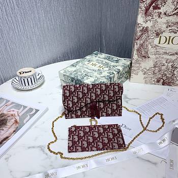 Dior Oblique Chain Wallet Red