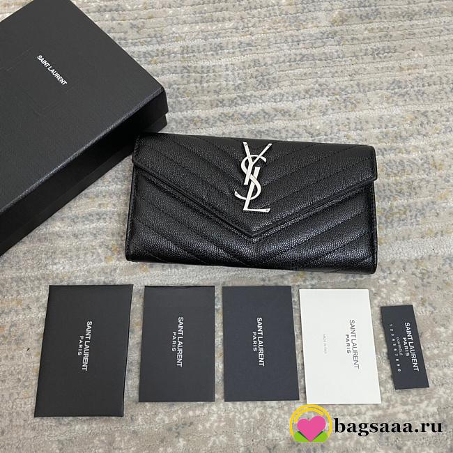 Ysl Calfskin With Silver Buckle Wallet In Black - 1