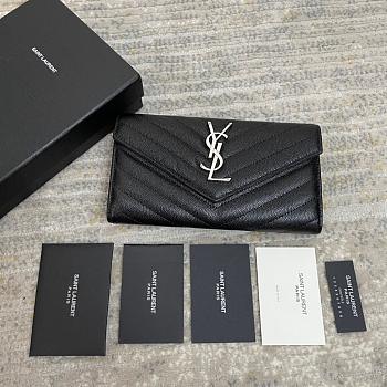 Ysl Calfskin With Silver Buckle Wallet In Black