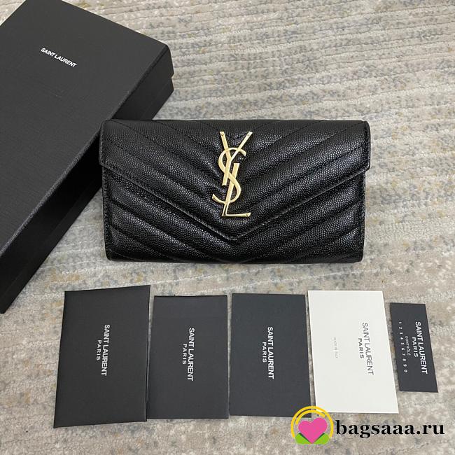 Ysl Calfskin With Gold Buckle Wallet In Black - 1