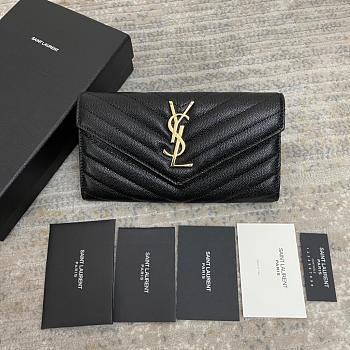 Ysl Calfskin With Gold Buckle Wallet In Black