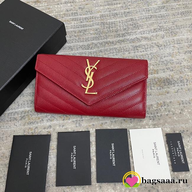 Ysl Calfskin With Gold Buckle Wallet In Red - 1