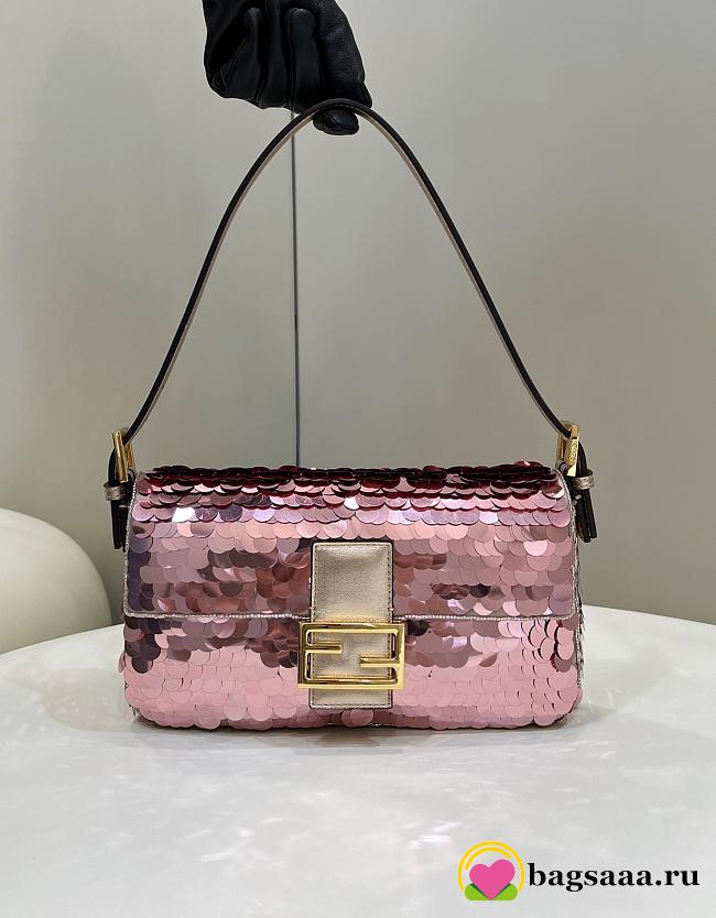 Fendi Baguette Pink Sequin And Leather Bag - 1