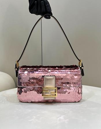 Fendi Baguette Pink Sequin And Leather Bag