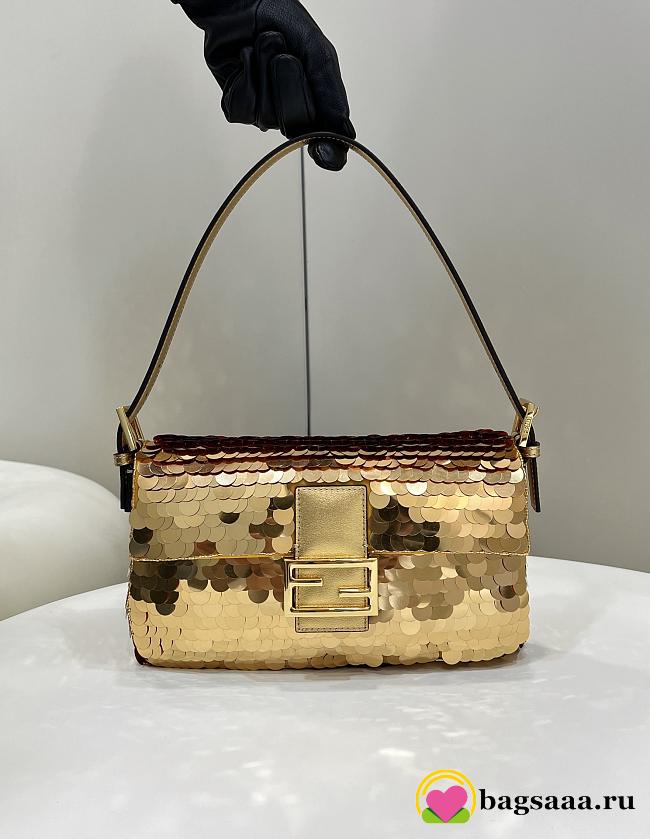 Fendi Baguette Gold Sequin And Leather Bag - 1