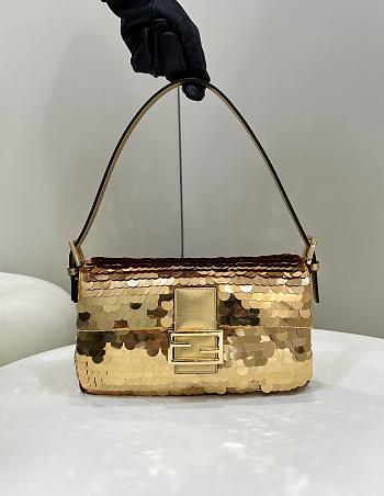 Fendi Baguette Gold Sequin And Leather Bag