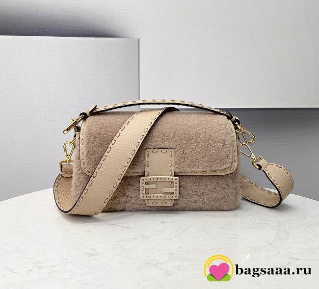 Fendi Baguette Crossbody Beige Sheepskin Bag 02 - 1