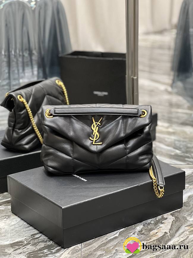 YSL Puffer Handbag 29cm Black Gold Hardware - 1