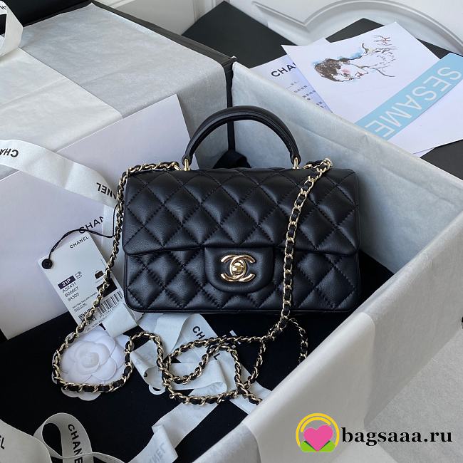 Chanel Flap Handle Bag Lambskin 20cm Black - 1