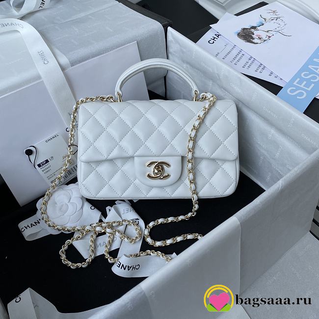 Chanel Flap Handle Bag Lambskin 20cm White - 1
