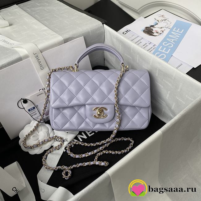Chanel Flap Handle Bag Lambskin 20cm purple - 1