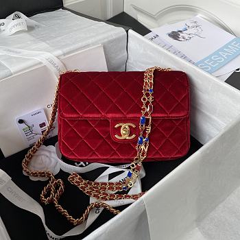 Chanel Flap Bag Velvet Red 20cm
