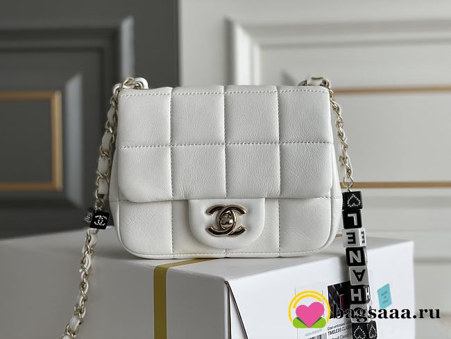 Chanel Monaco Mini Square Flap Bag White Lambskin - 1