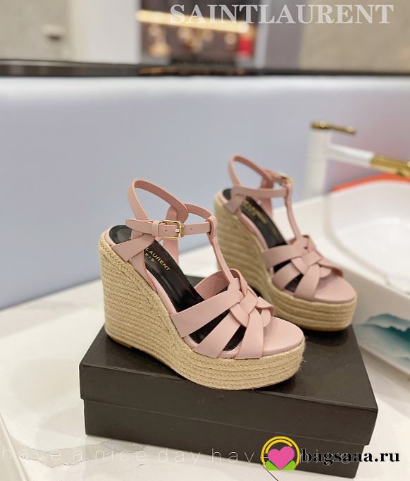 Ysl Espadrille Wedge Sandals Matte Pink - 1
