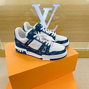 Louis Vuitton Trainer Sneakers White And Blue Denim - 1