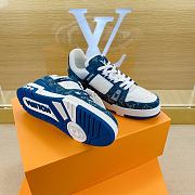 Louis Vuitton Trainer Sneakers White And Blue Denim - 3