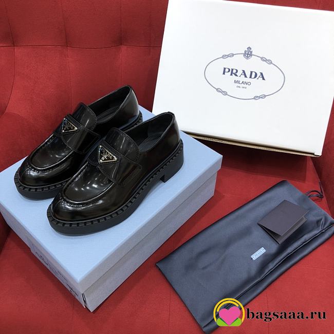 Bagsaaa Prada Brushes Loafers Black Silver Logo - 1