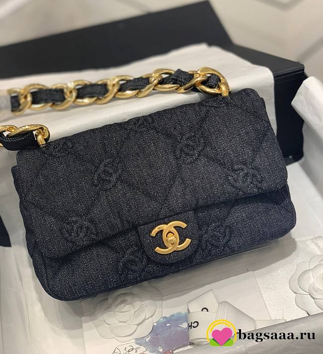 Bagsaaa Chanel 22S Black Denim Quilted CC Flap Bag - 25×14×6cm - 1