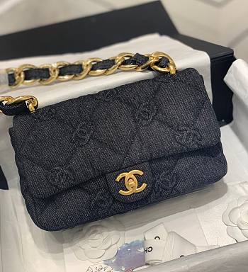 Bagsaaa Chanel 22S Black Denim Quilted CC Flap Bag - 25×14×6cm