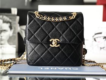 	 Bagsaaa Chanel Ado Grained Calfskin Backpack Black Gold - 20x19x8cm