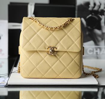 	 Bagsaaa Chanel Ado Grained Calfskin Backpack Yellow Gold - 20x19x8cm
