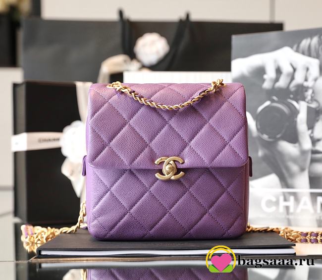 	 Bagsaaa Chanel Ado Grained Calfskin Backpack Purple Gold - 20x19x8cm - 1